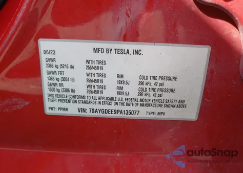 2023 Tesla Model Y Awd/Long Range Dual Motor All-Wheel Drive from USA, damaged, VIN 7SAYGDEE9PA135077
